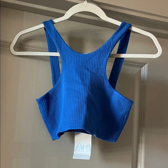 NWT Zara Bright Blue Ribbed Crop Top - Picture 1 of 5